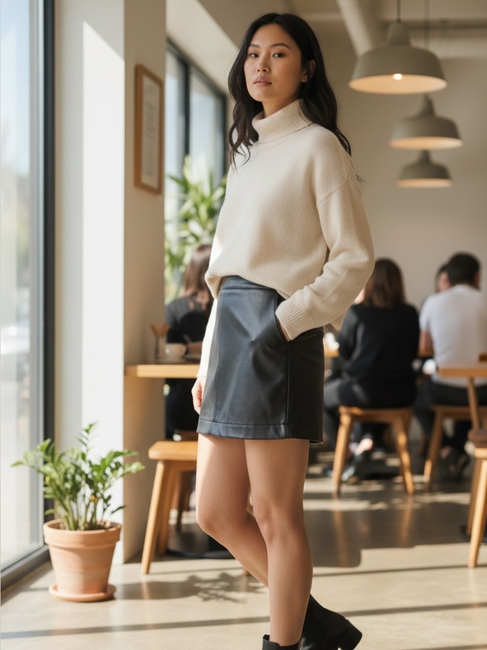 BCBGMaxAzria Black Leather Mini Skirt